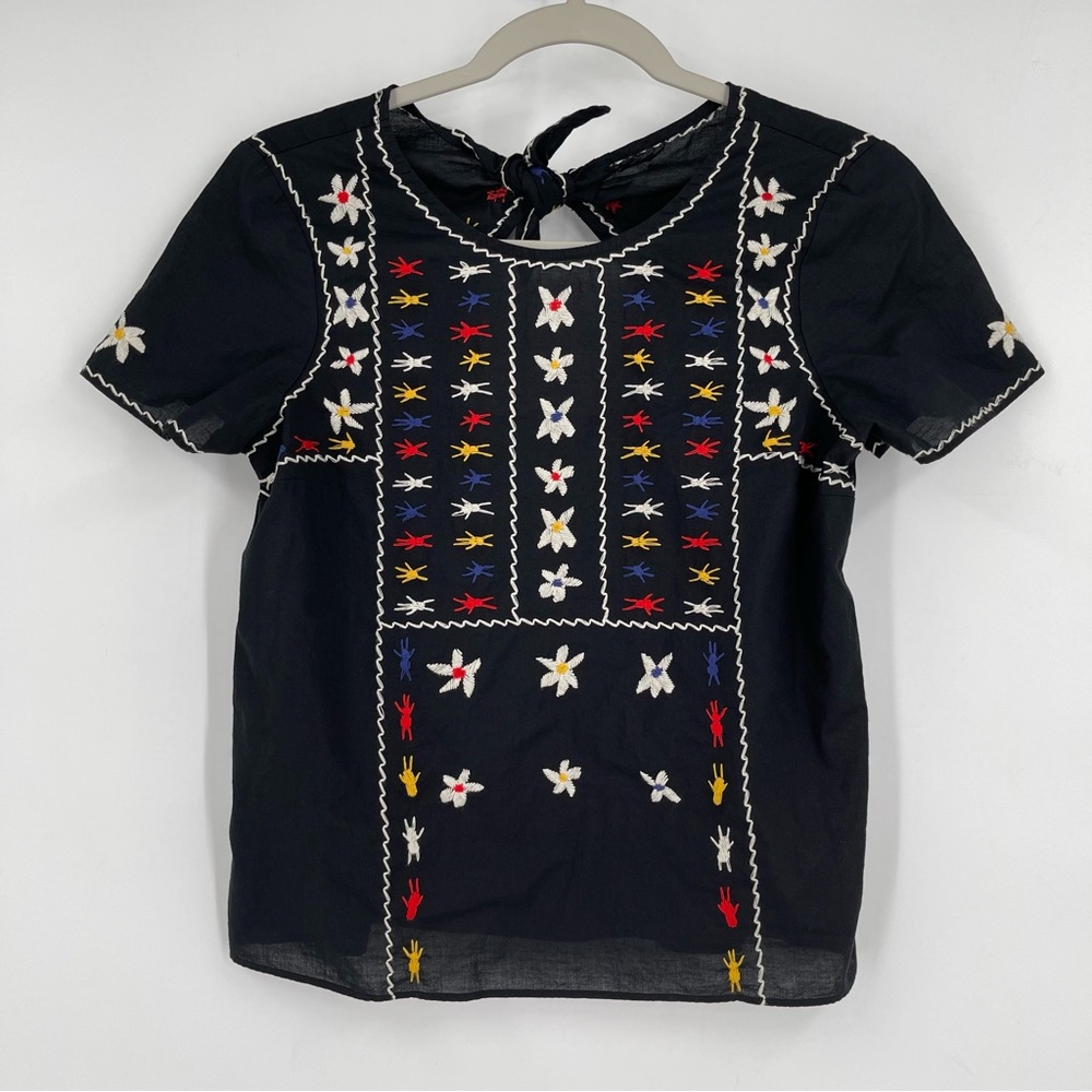 Madewell Black Embroidered Short Sleeve Blouse Women’s Size XXS